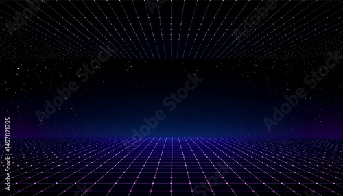 Retro Horizon Purple Grid and Stars