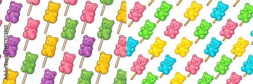 Colorful gummy bear patterns on sticks create a fun and festive atmosphere for candy lovers of all ages
