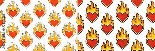 Patterns of hearts and flames create a vibrant, dynamic visual appeal for design or artistic projects