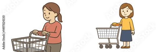 People shopping with empty carts in a grocery store setting during midday