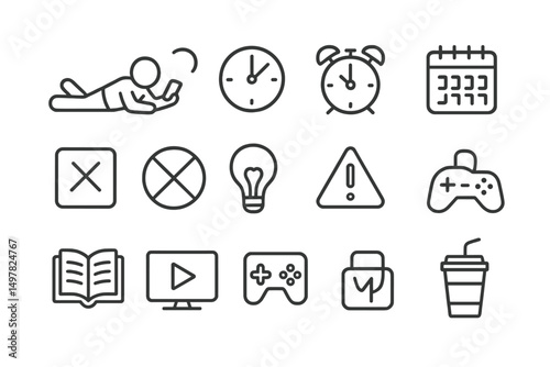 Collection of digital icons representing various activities and concepts in a minimalistic style