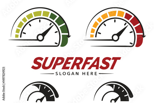 Superfast Speedometer Vector Graphic for Business, Technology, Performance and Automotive Design with Color Options.
