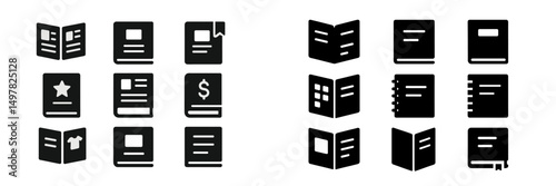 Different types of book icons representing various genres and formats in a clean, minimalist design