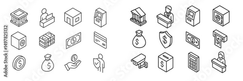 Financial icons representing banking activities and transactions in a modern digital landscape