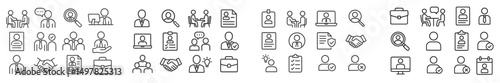Business and teamwork icons demonstrating various professional activities and interactions in a modern workplace setting