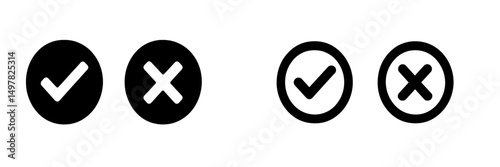 Unique combination of check and cross symbols created with simple black and white design for clear visual communication