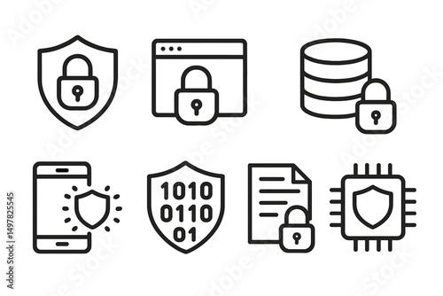 Digital security icons representing online safety and data protection concepts in a modern design