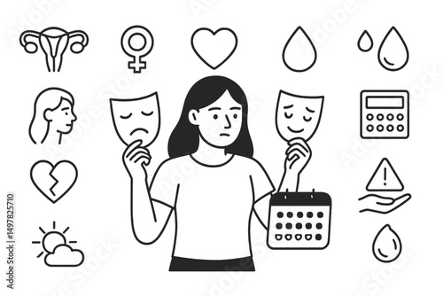 Emotional expression and awareness of women's health illustrated through symbols and character design