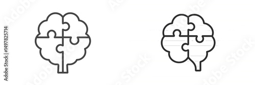 Creative brain puzzle icons representing problem-solving and cognitive functions, suitable for educational and psychological themes