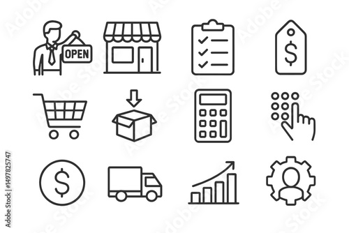Business operation essentials in a retail environment showcasing various tasks and tools