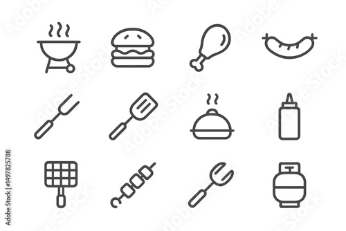 Icons depicting barbecue items and utensils for grilling activities at outdoor gatherings