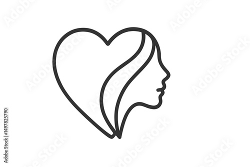 Heart and face outline design representing love and beauty in minimal artistic style