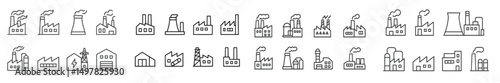 Industrial buildings with factories and smoke stacks in a modern urban environment showcasing various manufacturing processes and structures