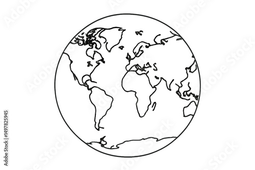 Global map outline showing continents and oceans in a minimalist style with clear divisions for each region