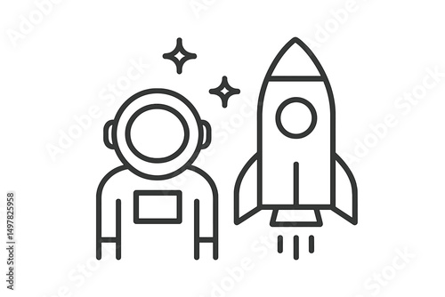 Astronaut stands beside a rocket, symbolizing space exploration and innovation in a future landscape