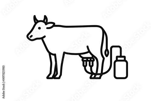 Milking process of a dairy cow illustrating modern farming techniques in a rural setting