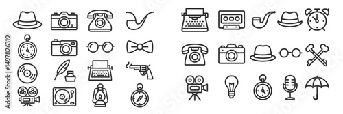 Vintage icons representing various activities and hobbies highlighted in a creative arrangement
