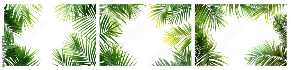 Obraz premium PNG Lush tropical palm leaves background, element set on transparent background