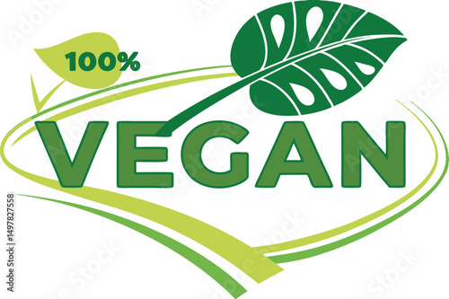 Graphic Vector of Green 100% Vegan Label with Leaf for Food and Product Certification.