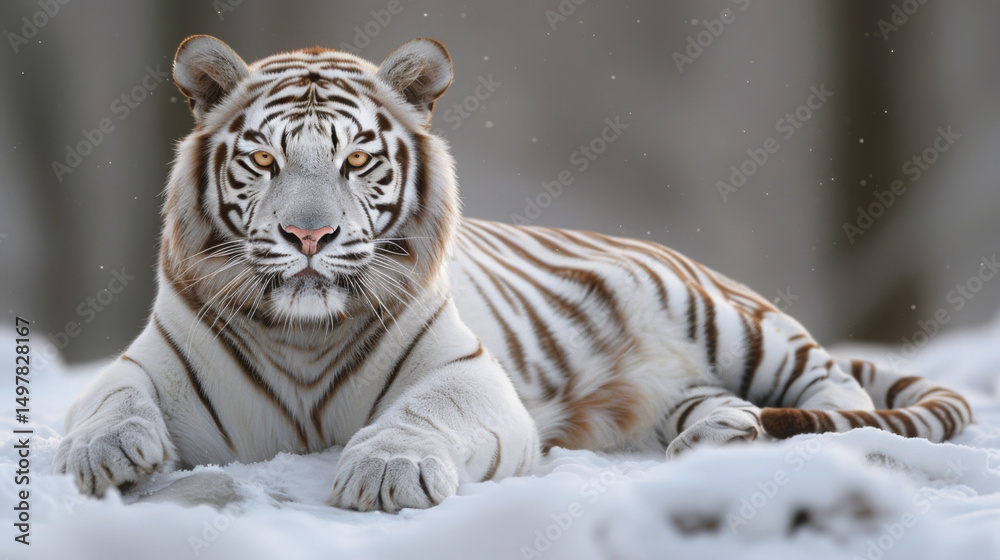 Fototapeta premium Bengal Tiger (Panthera tigris tigris), white form, adult, native in Asia, captive, England, United Kingdom, Europe.