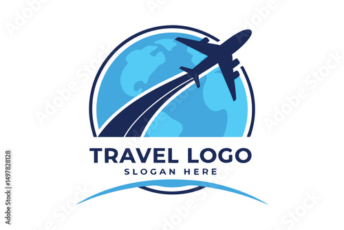 Creative Airplane Vector Logo Design with Globe, Ideal for Travel and Tourism Business, Clean and Minimalist Design.
