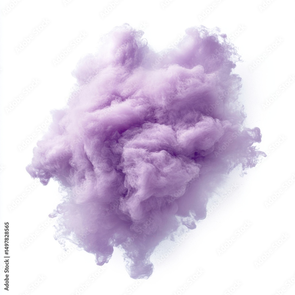 Fototapeta premium Fluffy lilac smoke cloud effect isolated on white background