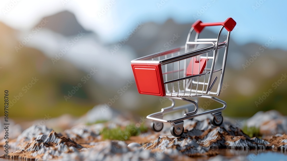 Abandoned shopping cart in natural setting