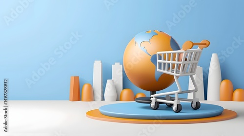 Obraz na płótnie Global e commerce and online shopping concept w salonie