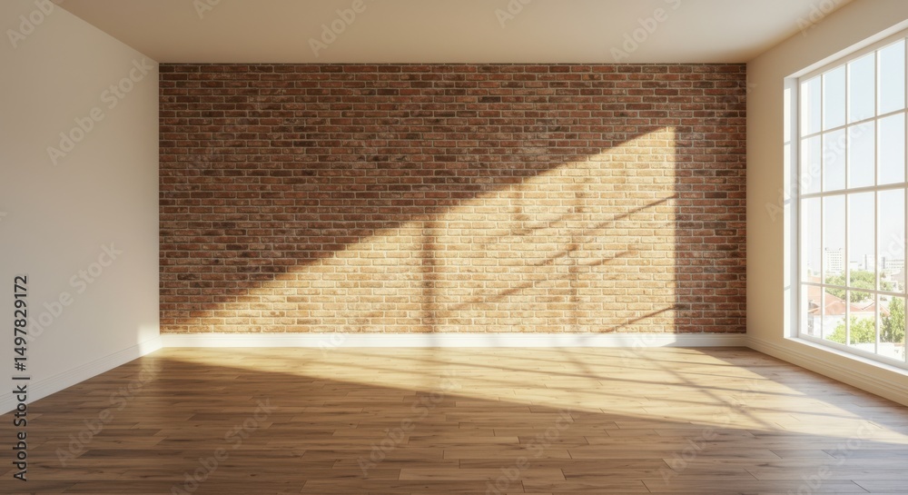 Fototapeta premium Empty room brick wall sunlight interior design