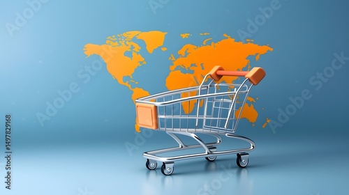 Obraz na płótnie Global online shopping with shopping cart and world map w salonie
