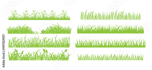 Green grass vector. Grass silhouettes collection. Grass field border isolated on a white background