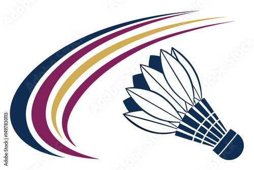Stylized Badminton Shuttlecock with Motion Lines, Modern Sports Graphic Design for Tournament, Championship, or Team Logo.