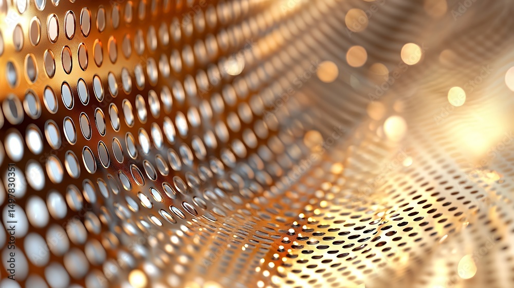 Obraz premium Metal Mesh Pattern with Golden Light and Round Holes