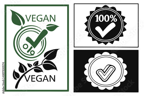 Vegan and 100% Certified Labels: Guarantee of Plant-Based and Natural Products; Quality Assurance Seals.