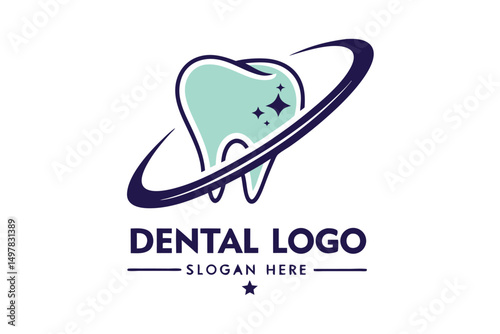 Modern Dental Logo Design with Clean Tooth and Abstract Orbit, Perfect for Healthcare and Dentistry Brands.
