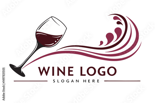 Elegant Wine Logo Design with Flowing Lines and Wine Glass Vector Illustration.