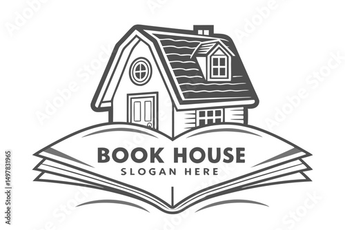 Book House Vector Logo Concept for Bookstore, Library, or Literary Institution with Educational and Real Estate Theme.