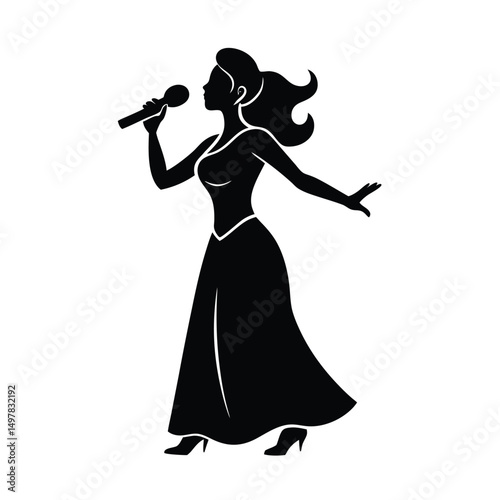 minimalist Female Singer Silhouette silhouette on white background