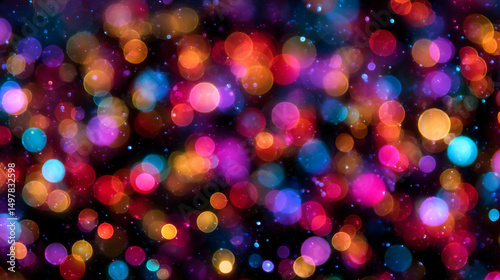 Colorful bokeh lights background abstract blurred glowing circles festive celebration party design wallpaper art