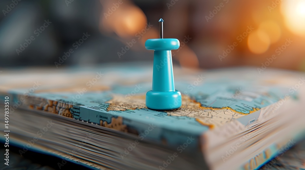 Turquoise bookmark resting on open book on wooden table