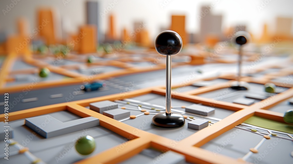 A detailed city map with a navigation interface long title A miniature 3D model of a bustling city