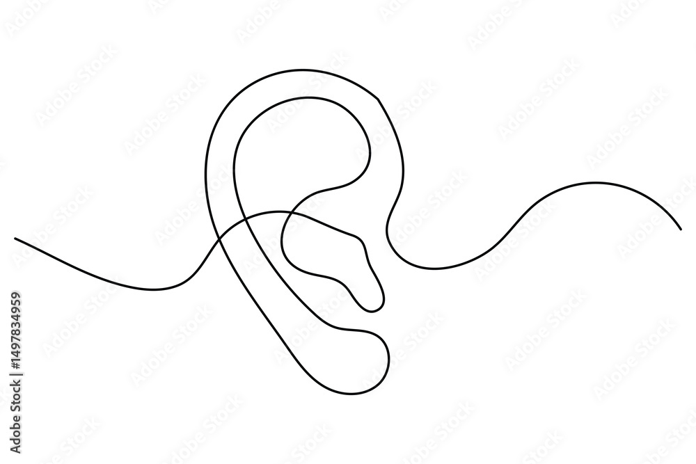 Obraz premium Continuous line drawing of human ear simple outline vector illustration 