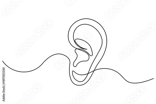 Continuous line drawing of human ear simple outline vector illustration
