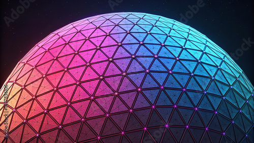 Vibrant Geodesic Sphere Abstract 3D Render of Colorful Triangular Pattern