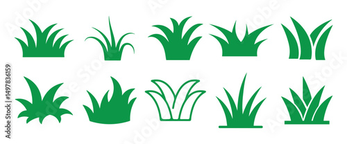Green grass vector. Grass silhouettes collection. Grass field border isolated on a white background