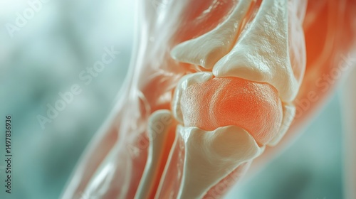 Closeup view of a human knee joint with a highlighted pain area