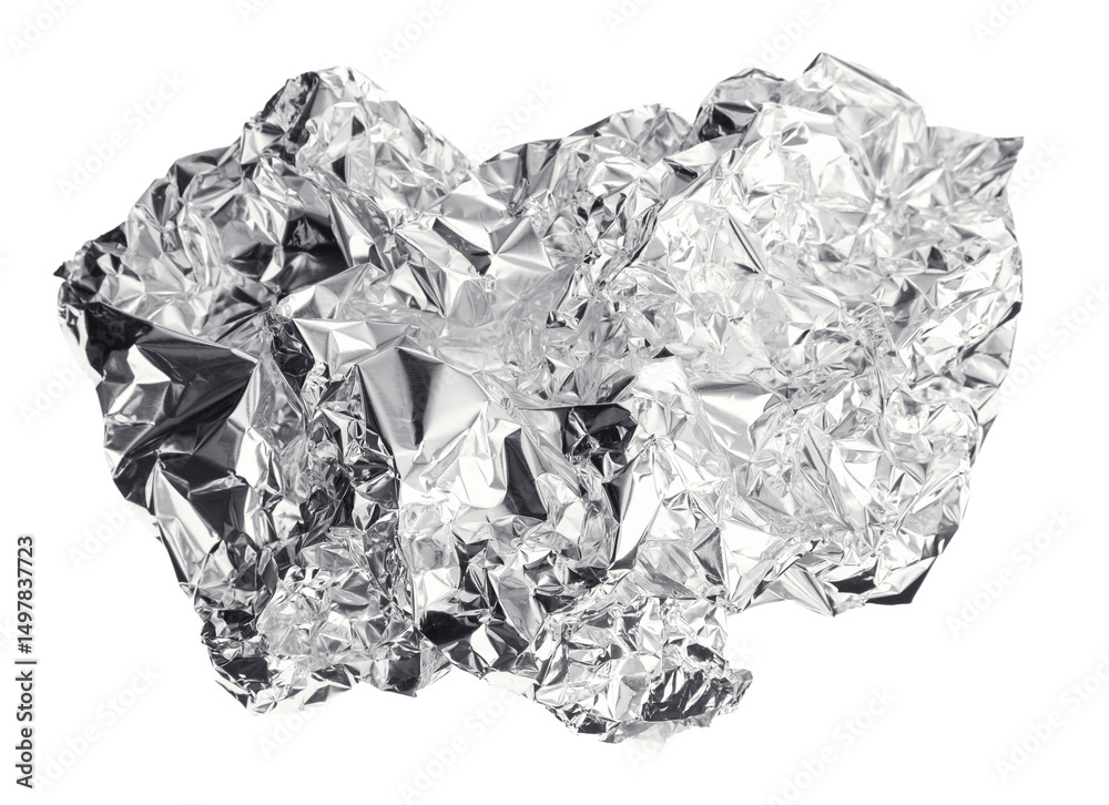 Obraz premium Piece of crumpled shiny aluminum foil isolated on white, top view