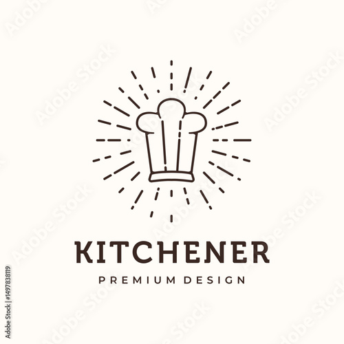 kitchener chef line art logo vector minimalist illustration design, professional cook symbol design