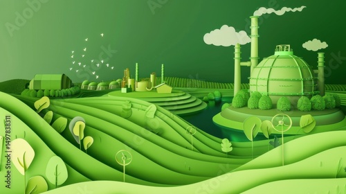 Sustainable Green Cityscape with Renewable Energy Sources