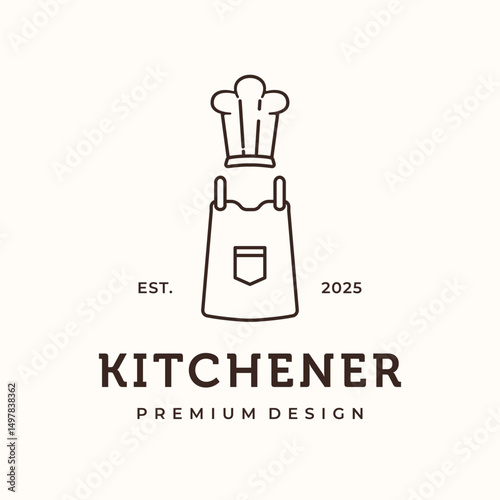 kitchener chef line art logo vector minimalist illustration design, professional cook symbol design